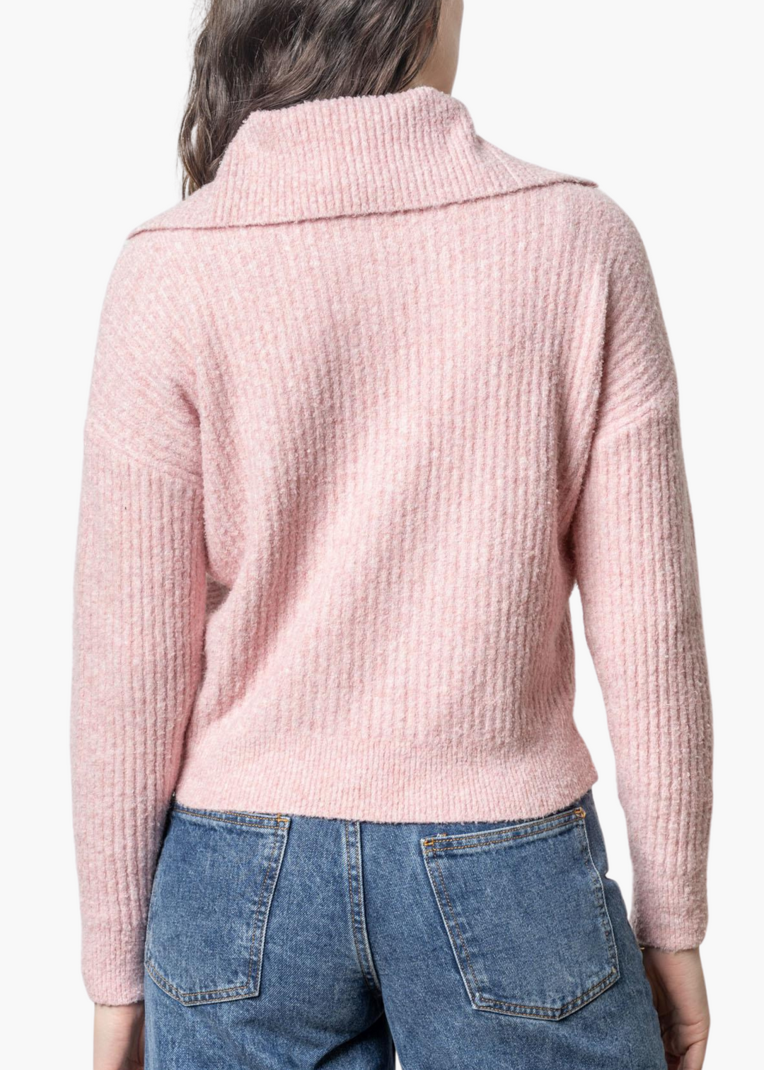 Easy Split Collar Sweater in Peony