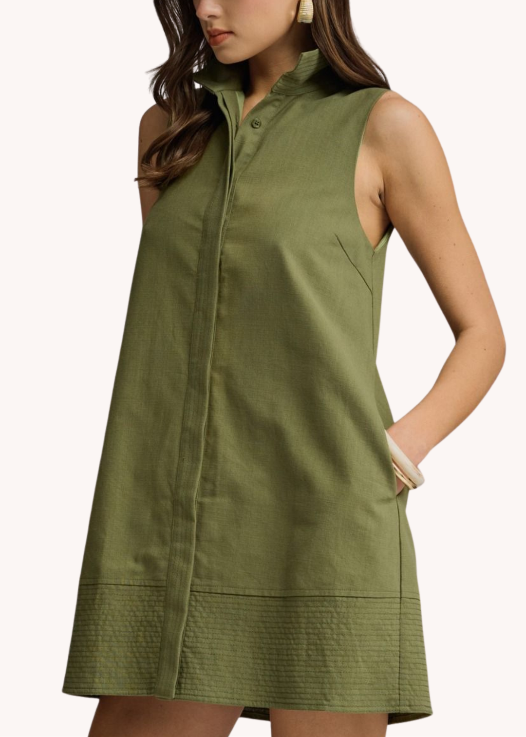 Keeley Cotton Linen Mini Dress in Olive