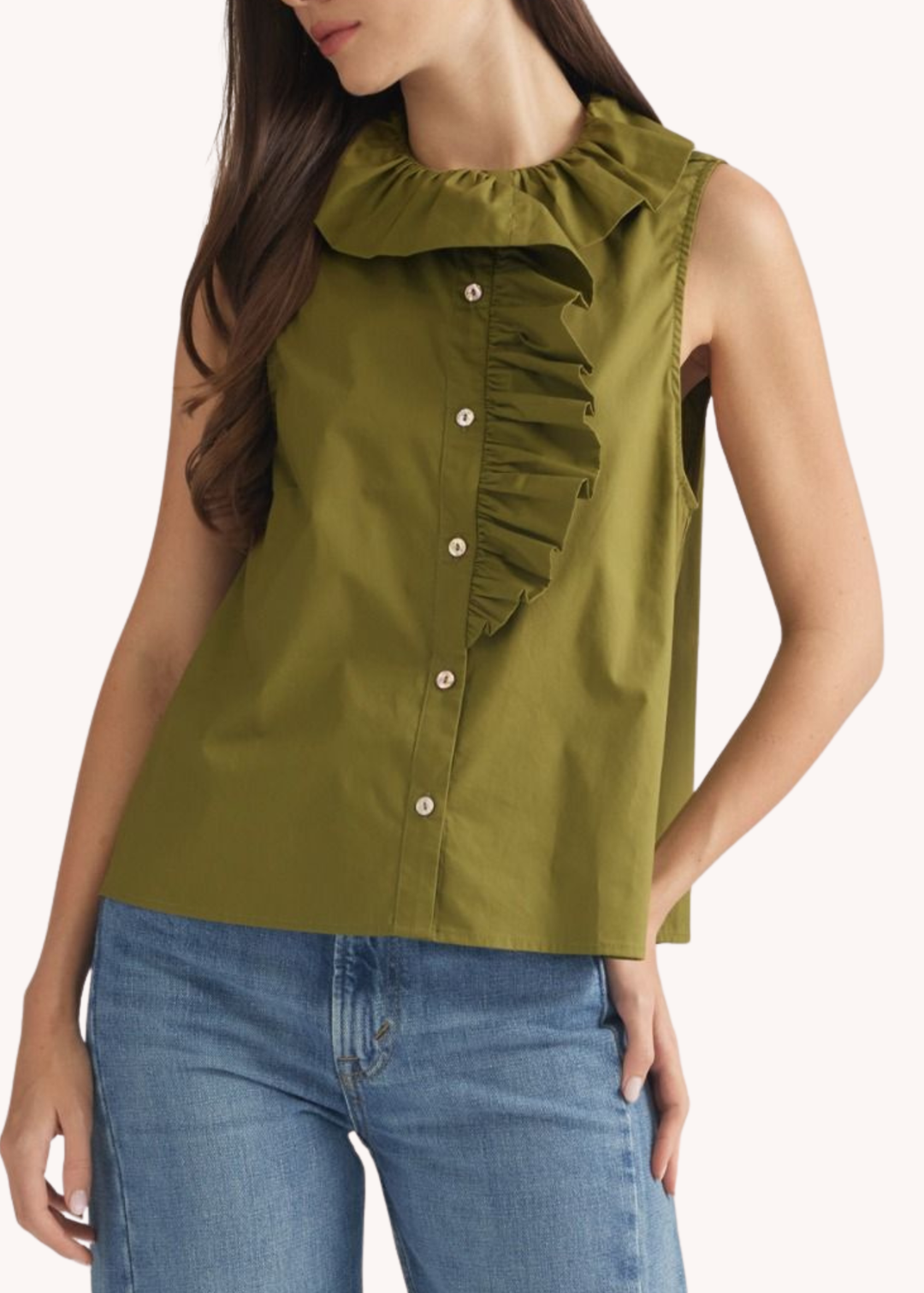 Cecil Cotton Ruffle Top in Olive