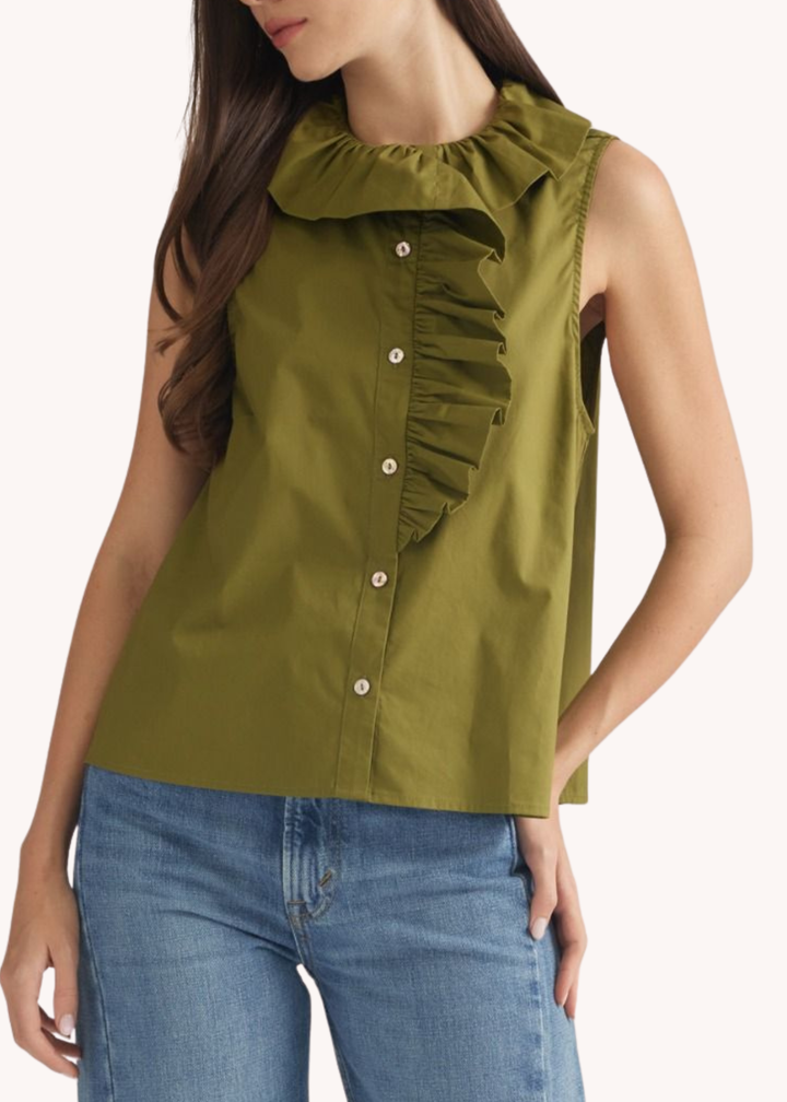 Cecil Cotton Ruffle Top in Olive