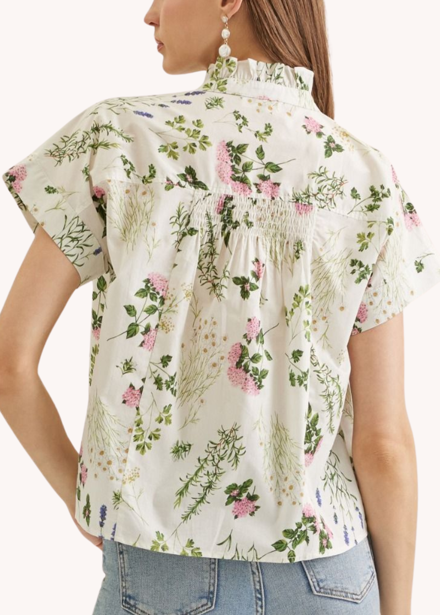 Soft Ruffled Floral Top in Cream