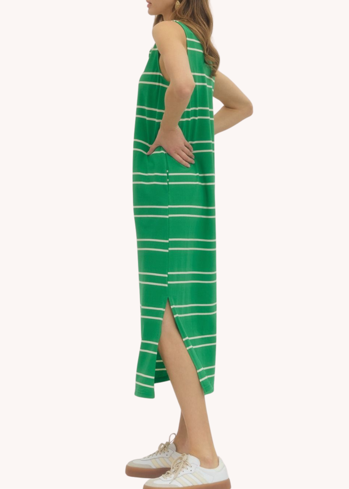Malia Striped Tank Midi Dress in Green