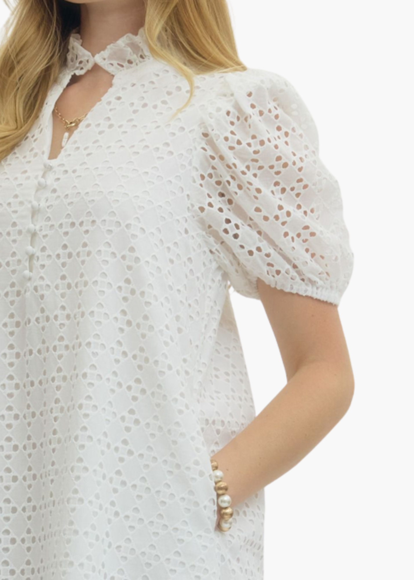 Laura Midi Dress in White Eyelet