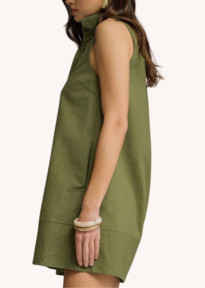 Keeley Cotton Linen Mini Dress in Olive