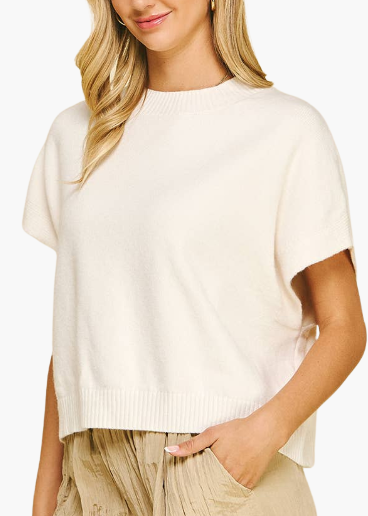 Addie Drop Shoulder Sweater in White