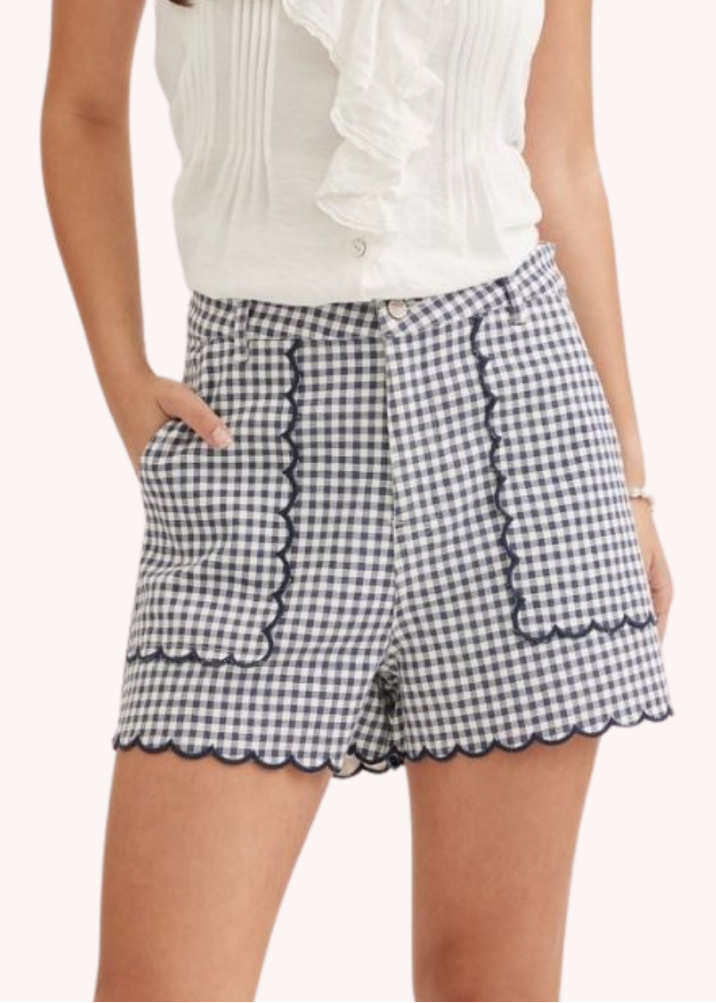 Sadie Scalloped Shorts in Navy Gingham