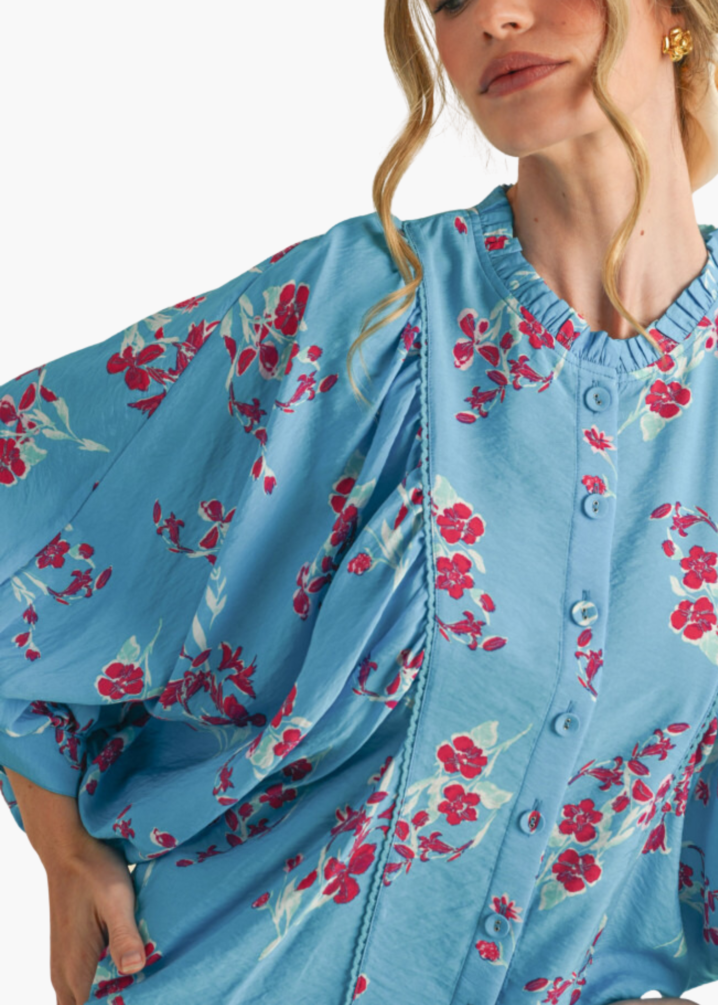 Darla Dolman Sleeve Top in Electric Blue Floral