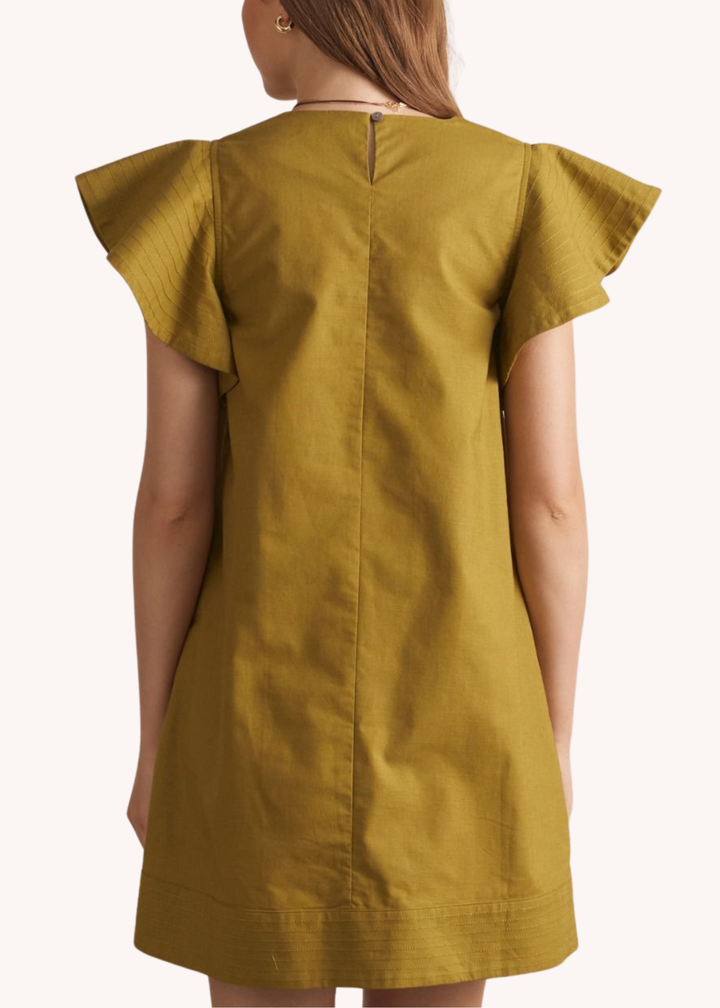 Lola Flutter Sleeve Dress in Chartreuse