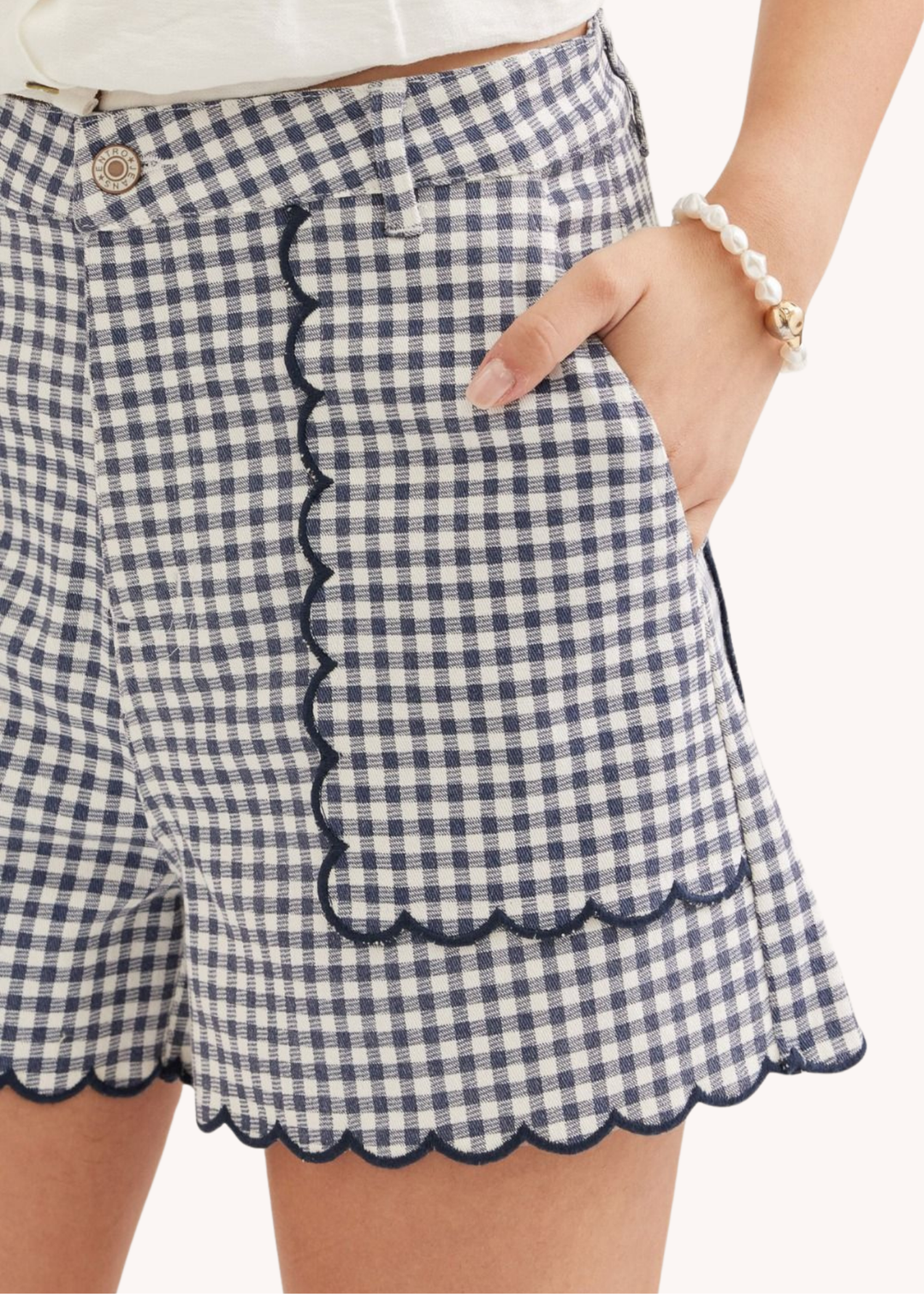 Sadie Scalloped Shorts in Navy Gingham
