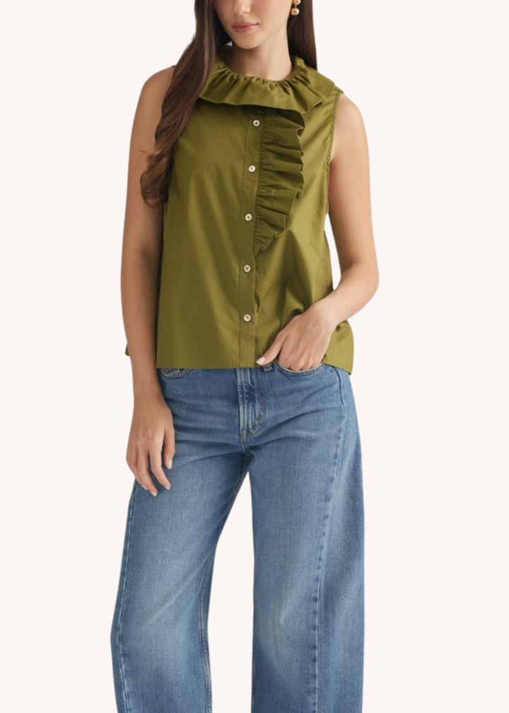 Cecil Cotton Ruffle Top in Olive