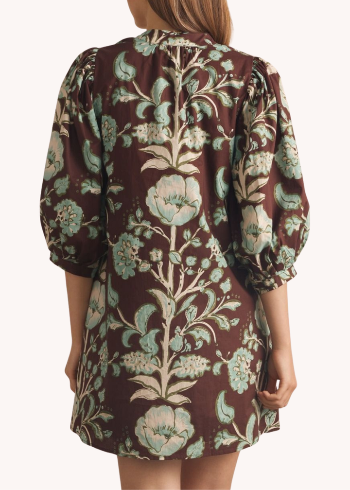 Mara Cotton Mini Dress in Chocolate