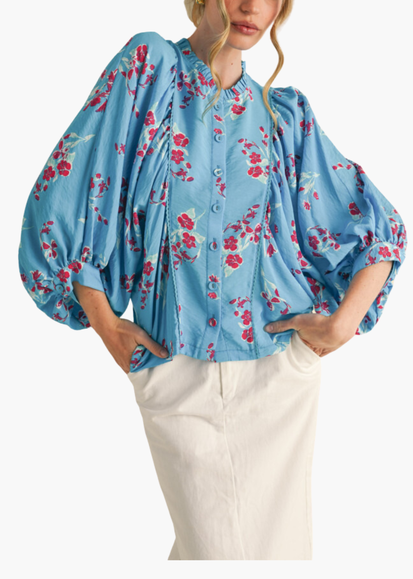 Darla Dolman Sleeve Top in Electric Blue Floral