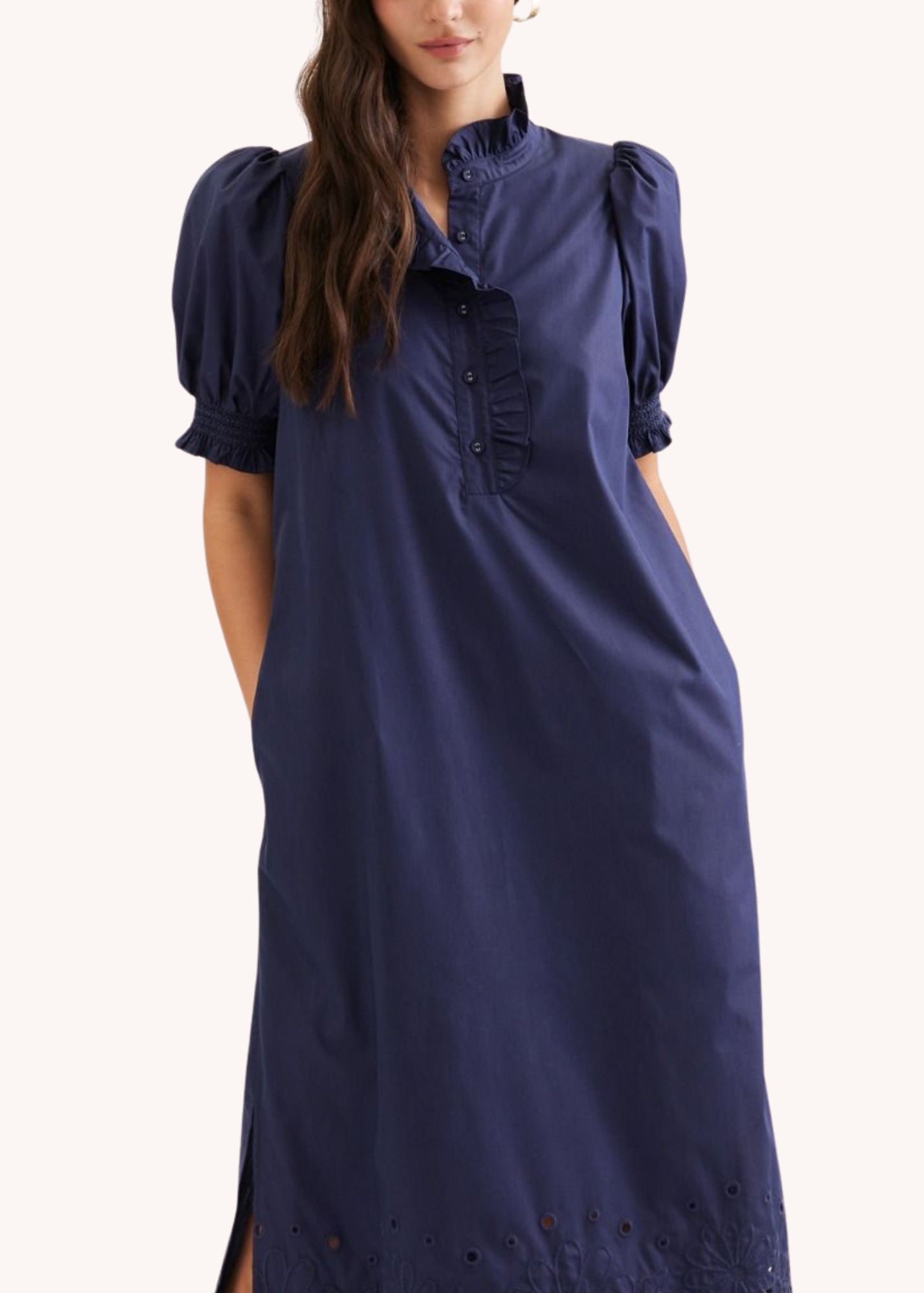 Franklin Crochet Hem Midi Dress in Navy