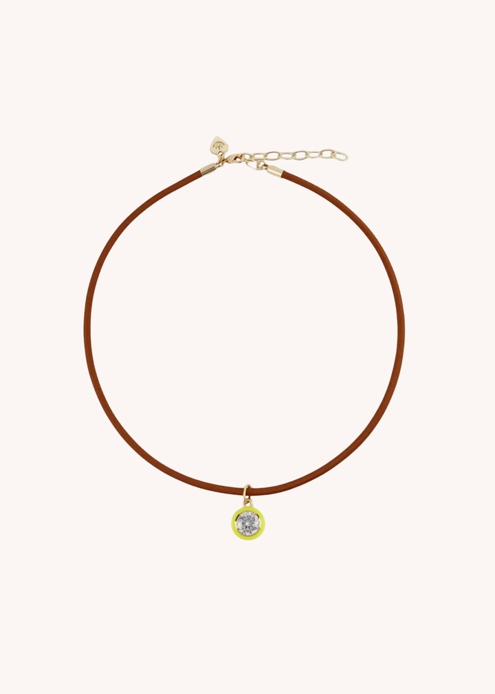 Chartreuse Enamel Bezel Charm with Clasp Cord Necklace