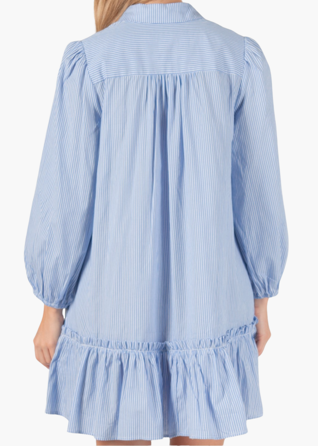 Striped Poplin Ruffled Hem Button Up Shirt Dress in Harbor Stripe