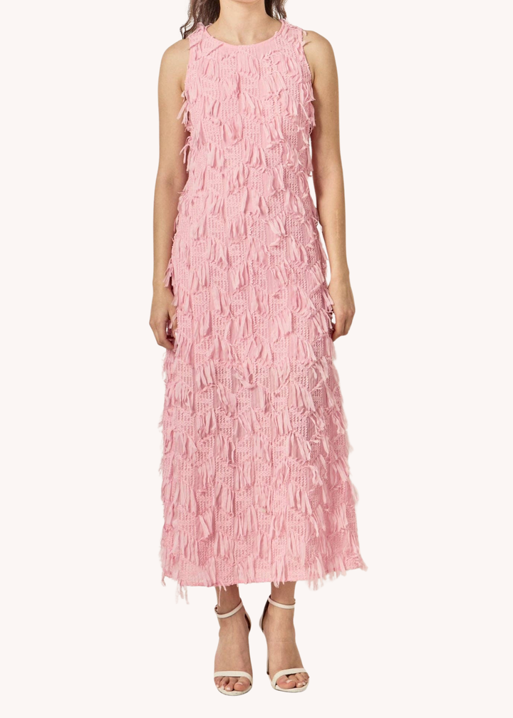 Textured Sleeveless Maxi Dress in Pink