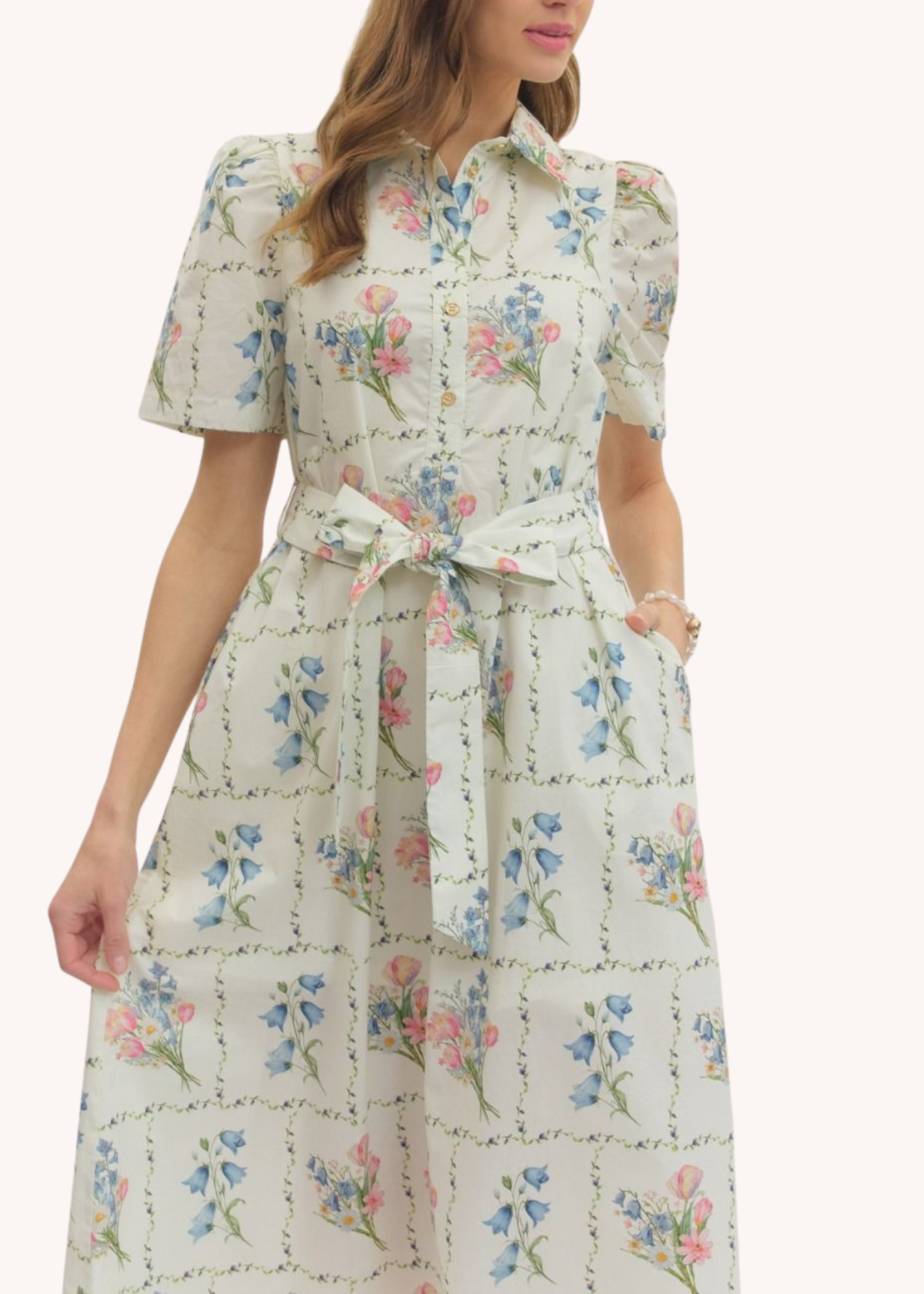 English Garden Midi Dress in Ecru