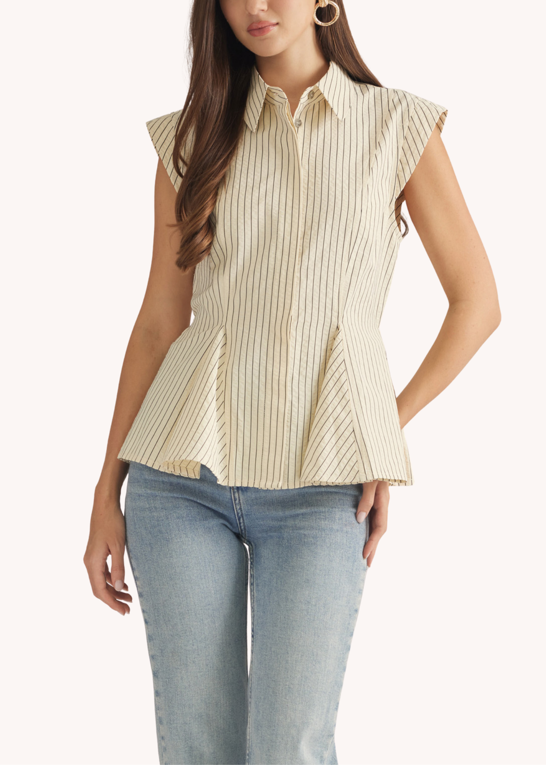 Brenna Striped Peplum Top in Ecru