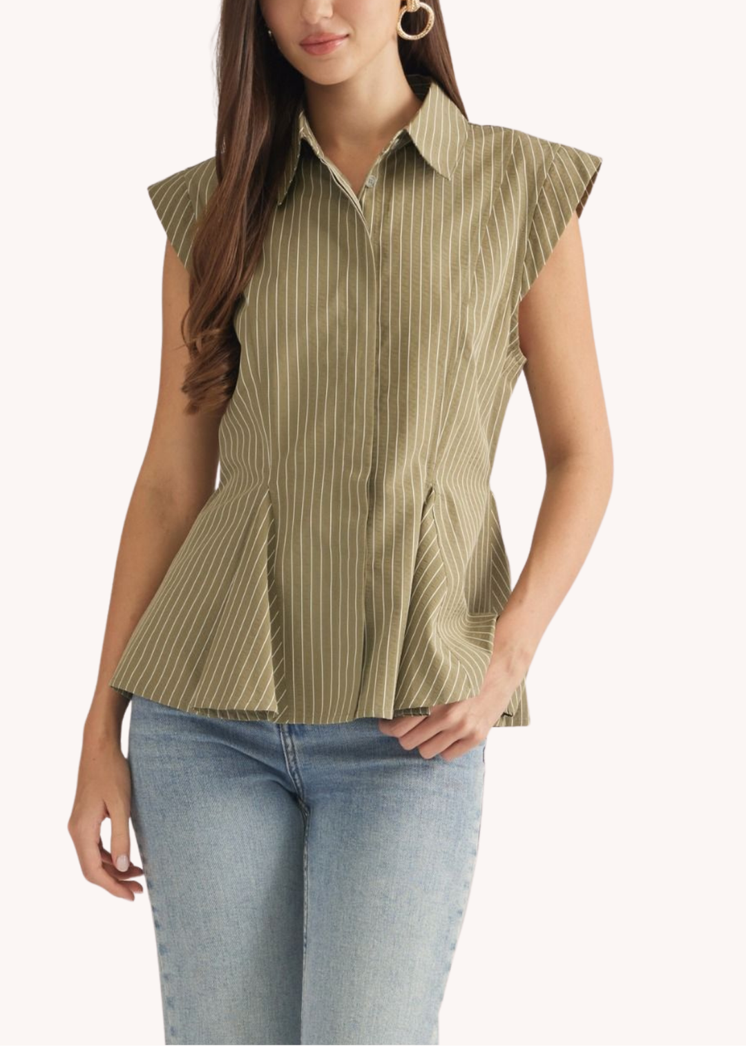 Brenna Striped Peplum Top in Olive