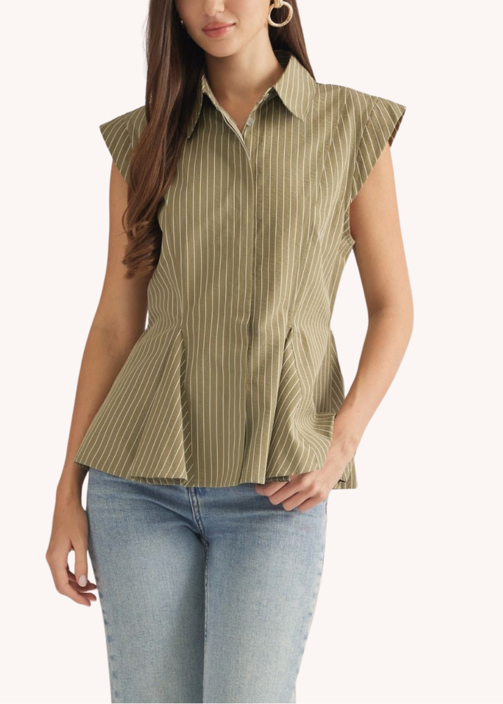 Brenna Striped Peplum Top in Olive
