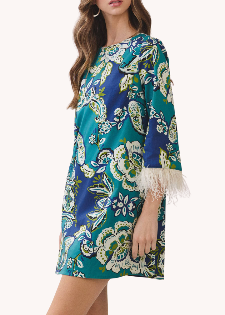 Delia  Feather Trimmed Mini Dress