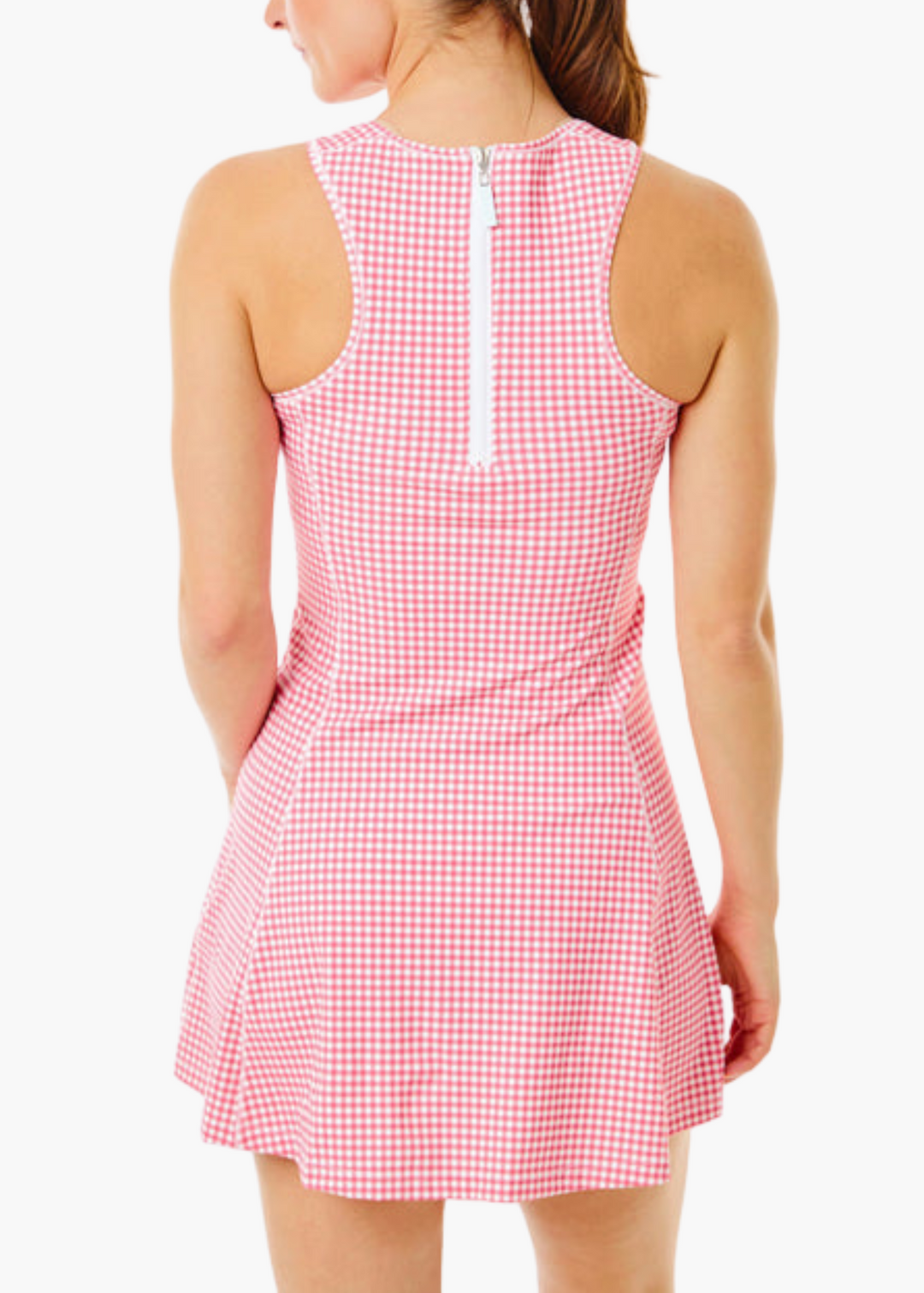 Smooth Sport Sleeveless Panama Active Dress in Guava Gingham