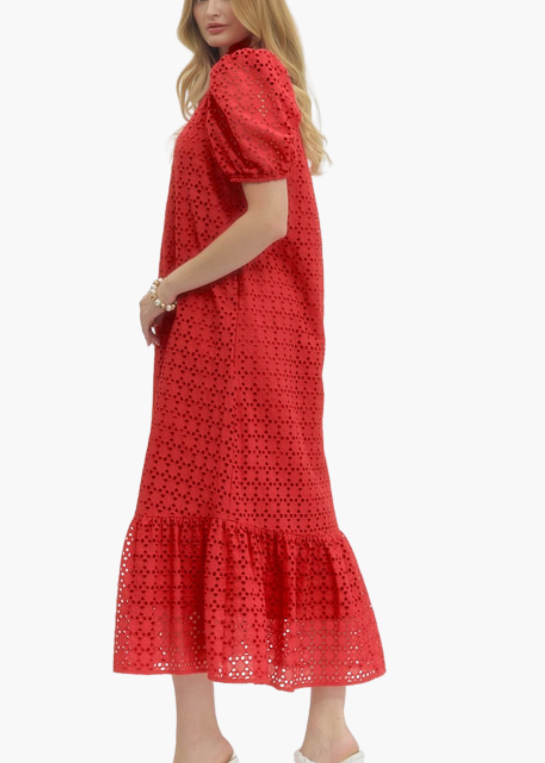 Laura Midi Dress in Red Eyelet