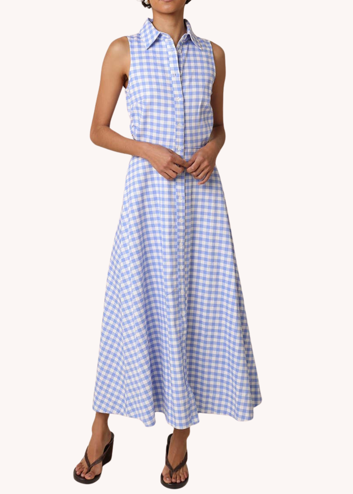 Gene Gingham Button-Front Maxi Dress