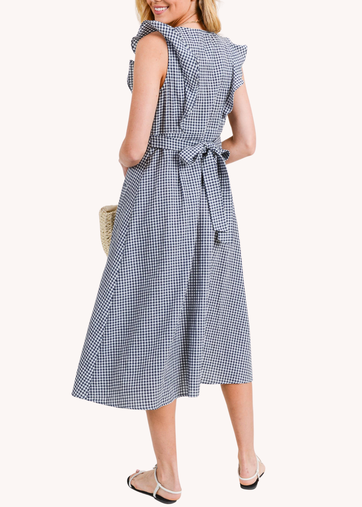 Marie Cotton Midi Dress in Navy Gingham