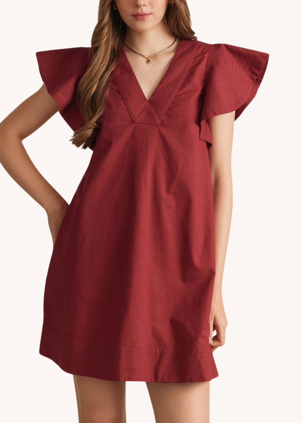 Lola Flutter Sleeve Dress in Burgundy L
