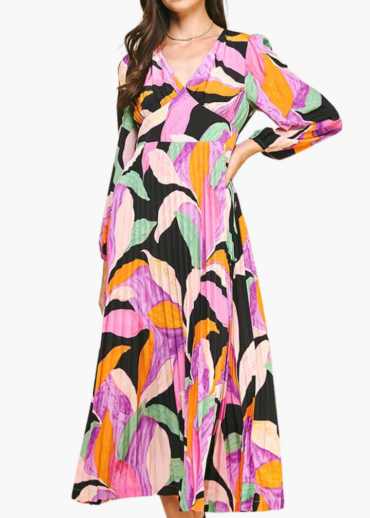 Grace Pleated Print Maxi Dress