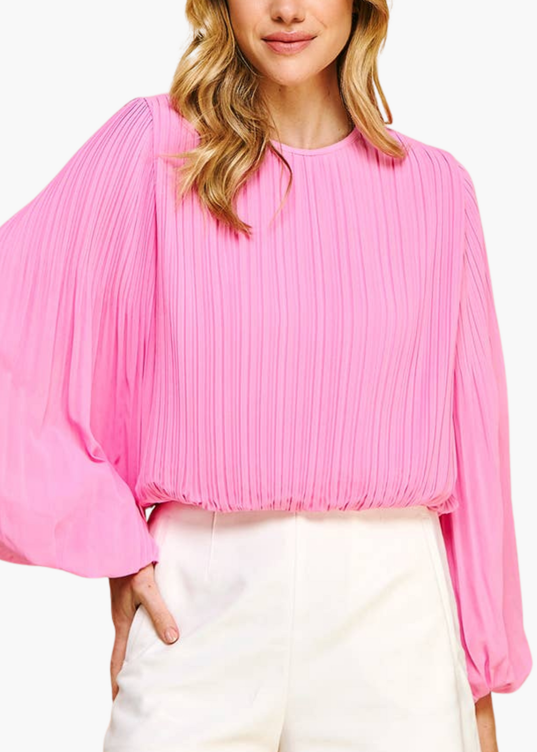 Anne Pleated Woven Top in Pink