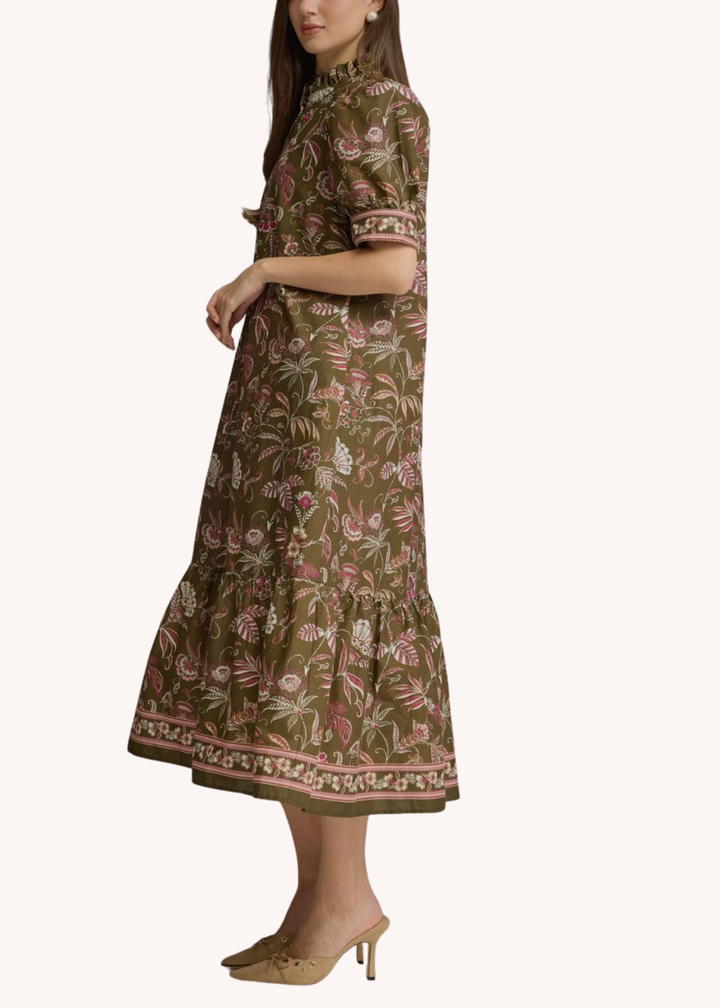 Kelly Cotton Midi Dress in Olive