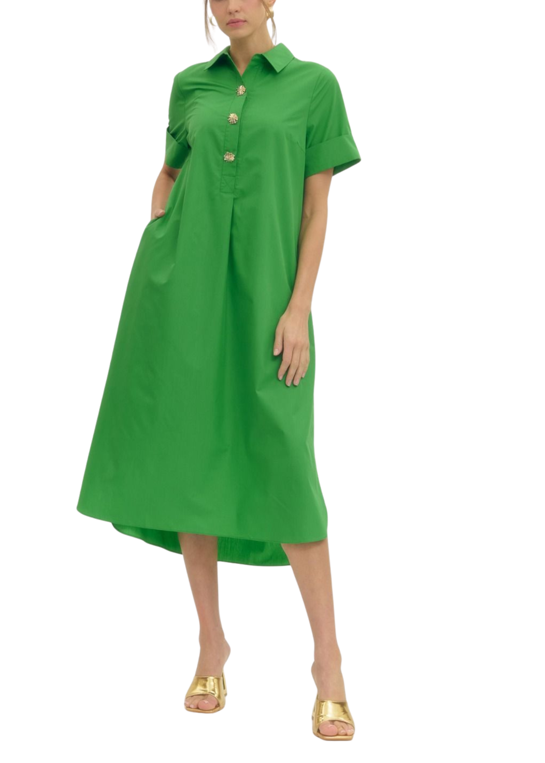 Sloane Midi Dress in Green Poppy and Pink Sloane Midi Dress in Green Poppy and Pink