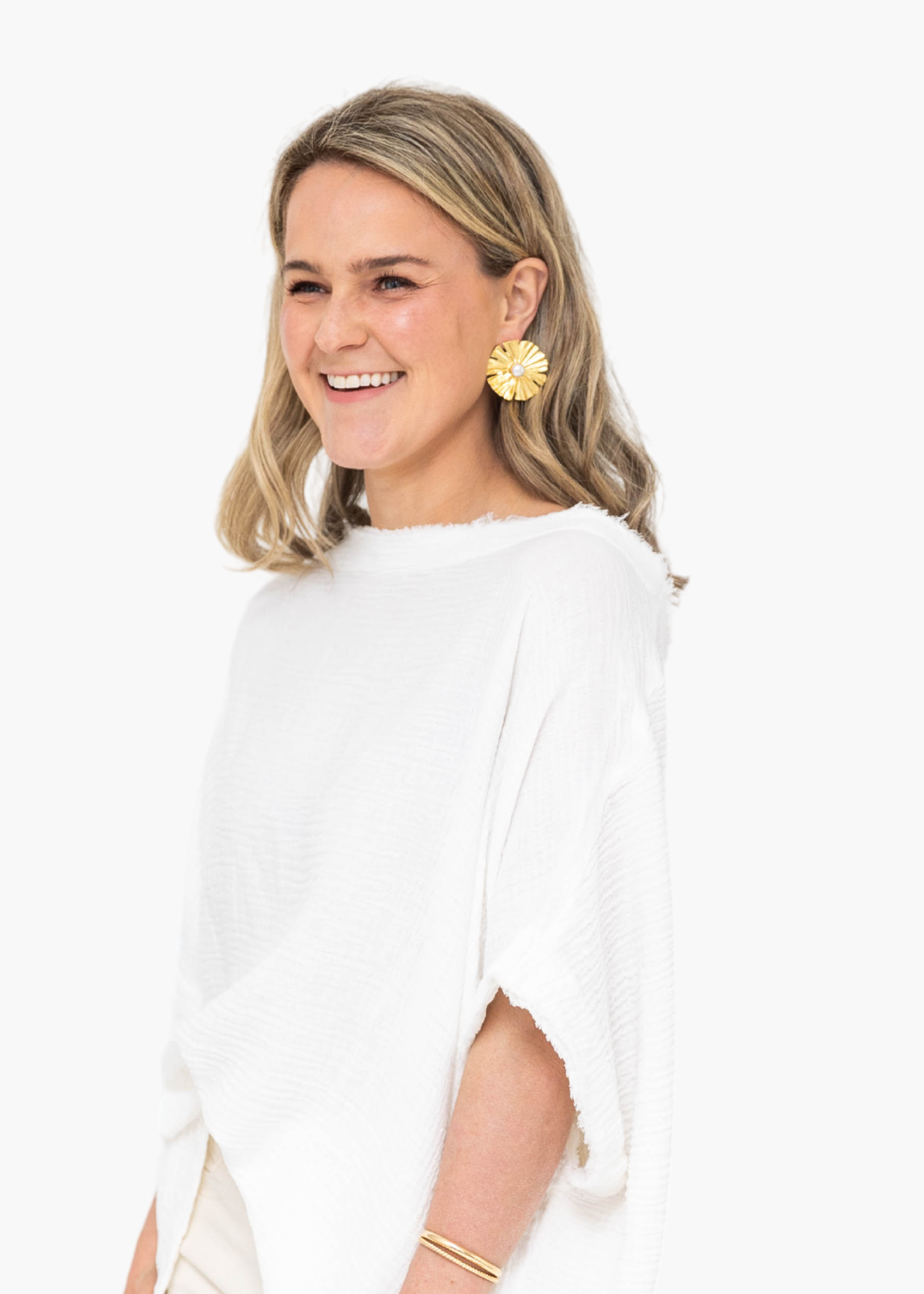 Soft-Gauze Poncho in White