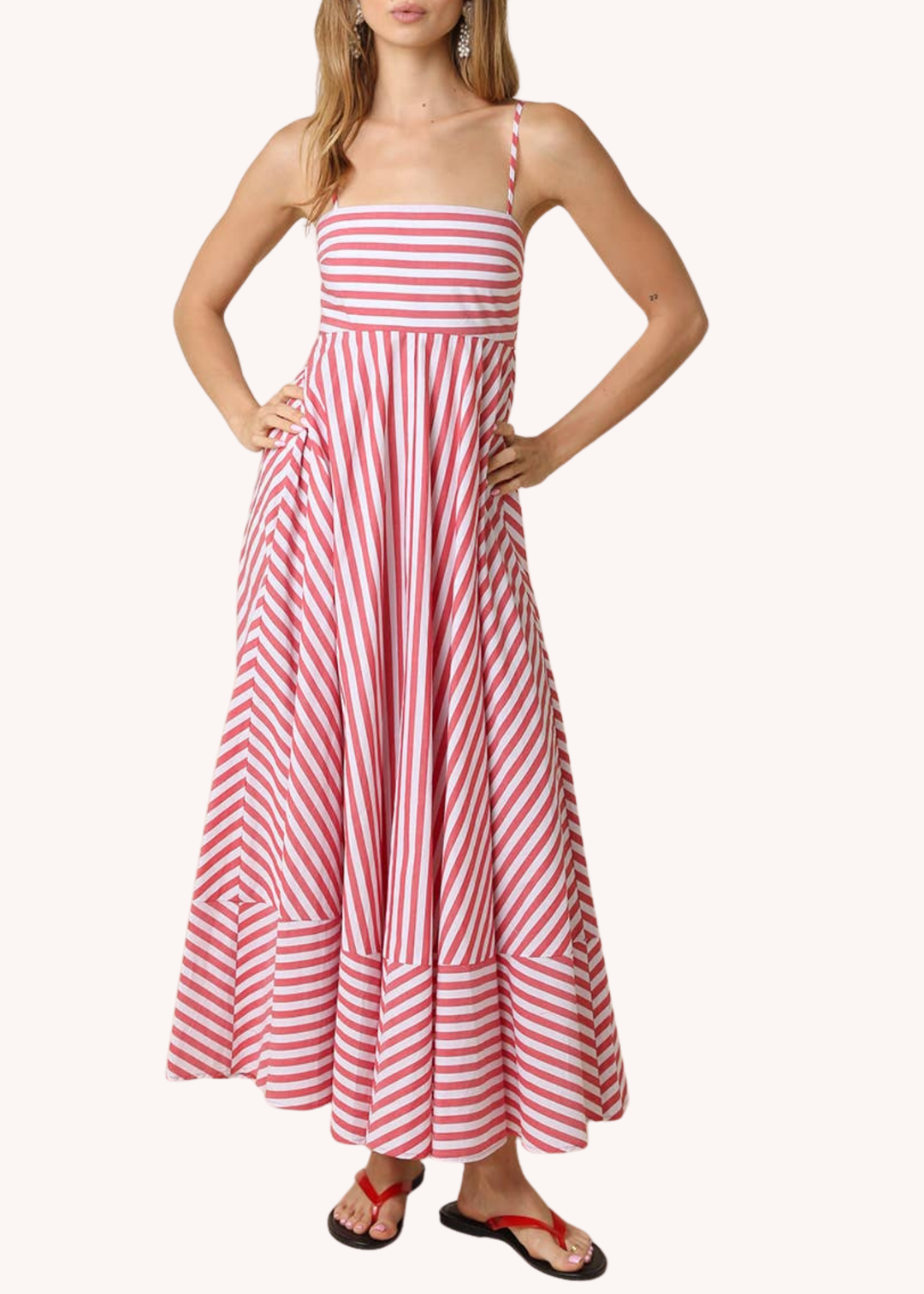 Cecily Cotton Stripe Maxi Dress in Red Stripe Poppy and Pink Cecily Cotton Stripe Maxi Dress in Red Stripe Poppy and Pink