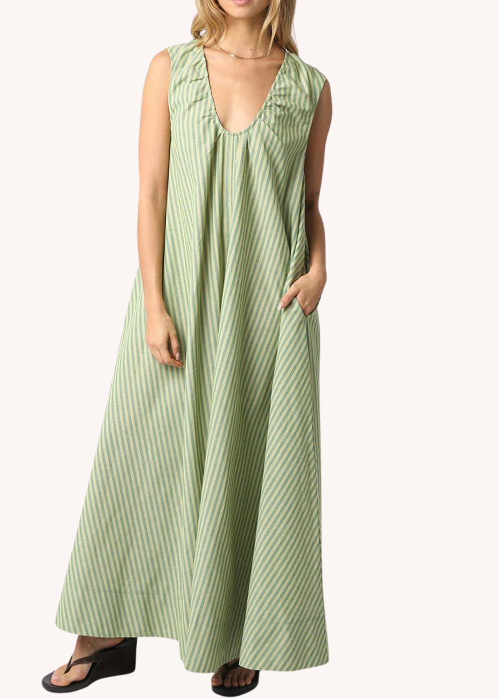 Lilah Stripe Maxi Dress in Green M Lilah Stripe Maxi Dress in Green M