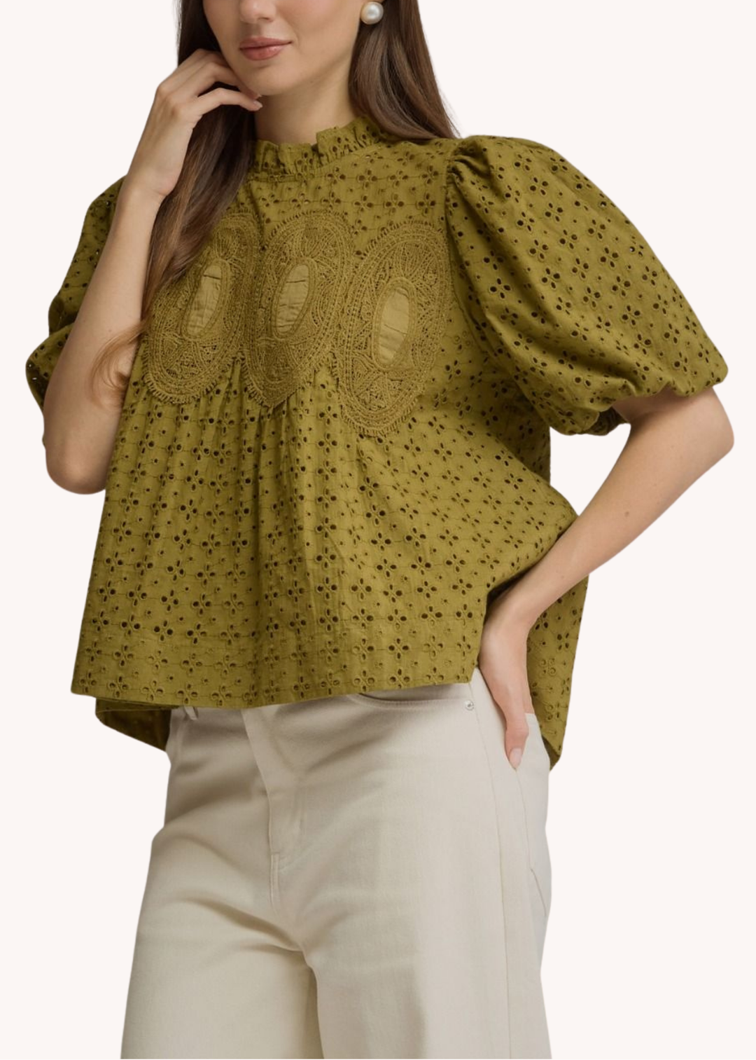 Ophelia Eyelet Top in Olive