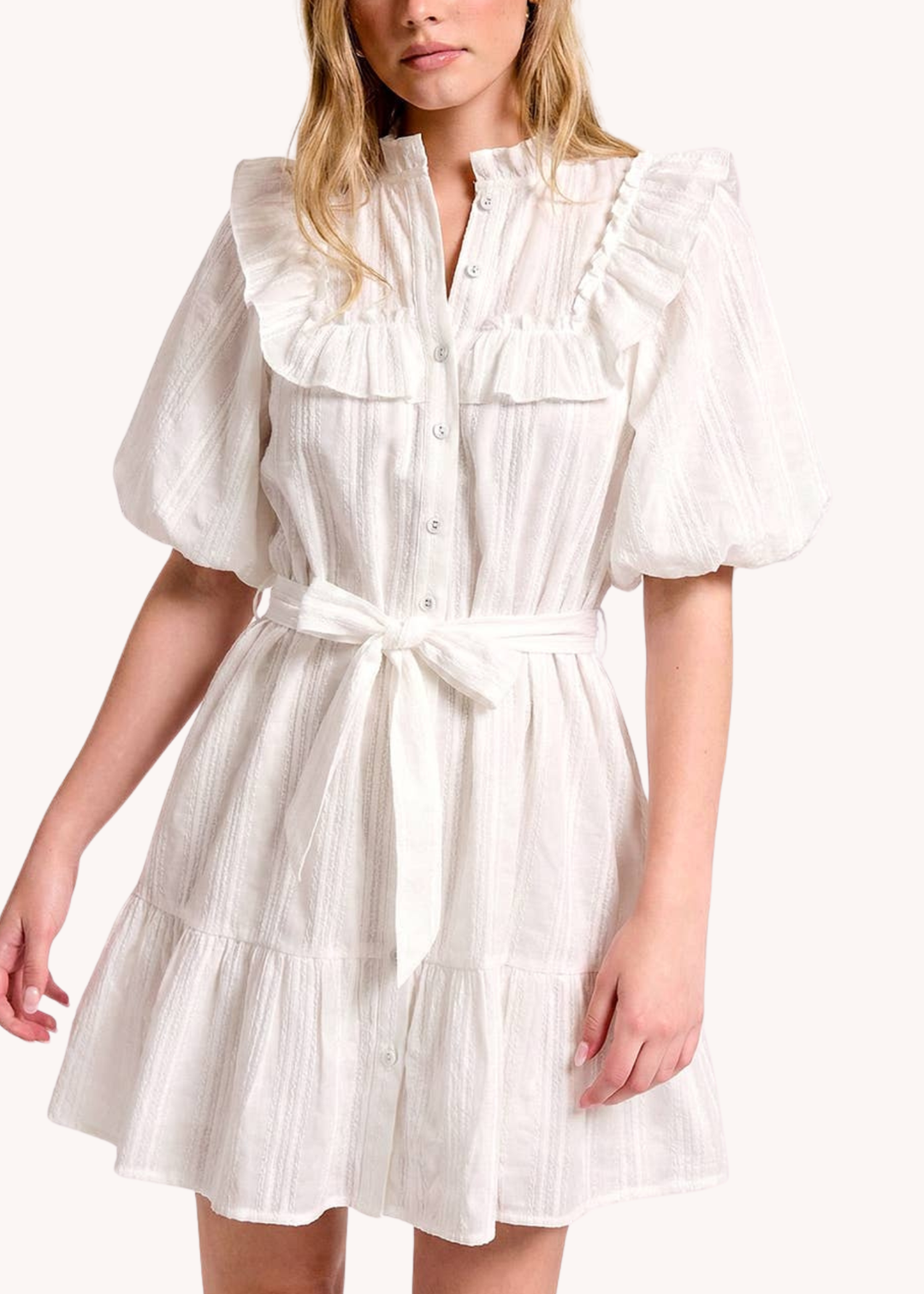 Ruffle Shoulder Cotton Mini Dress