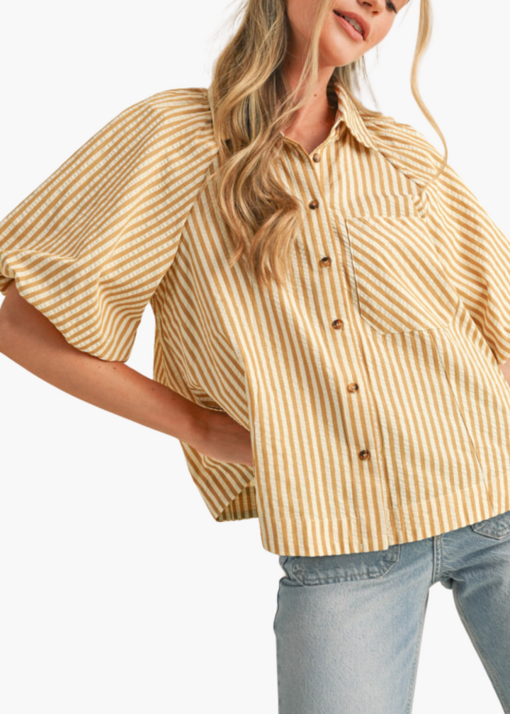 Marsella Button Up Top in Mustard Stripe