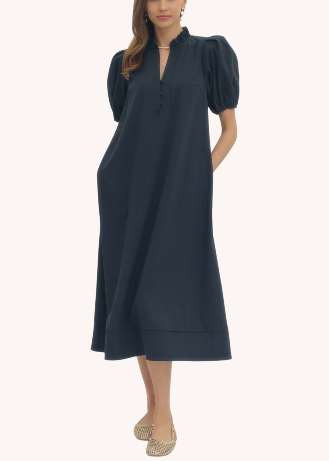 Maisie Midi Dress in Navy Poppy and Pink Maisie Midi Dress in Navy Poppy and Pink