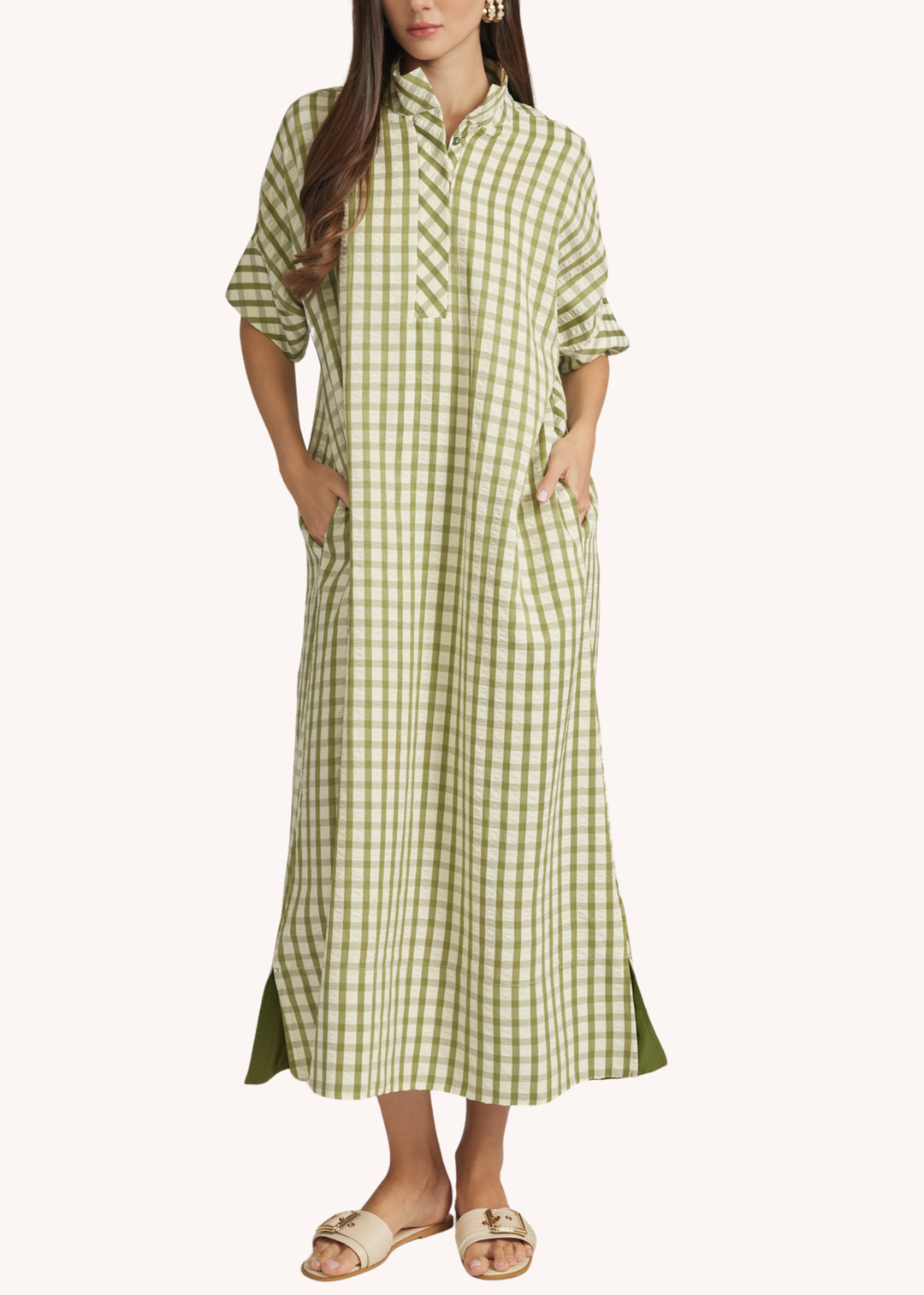 Gingham Kaftan in Olive