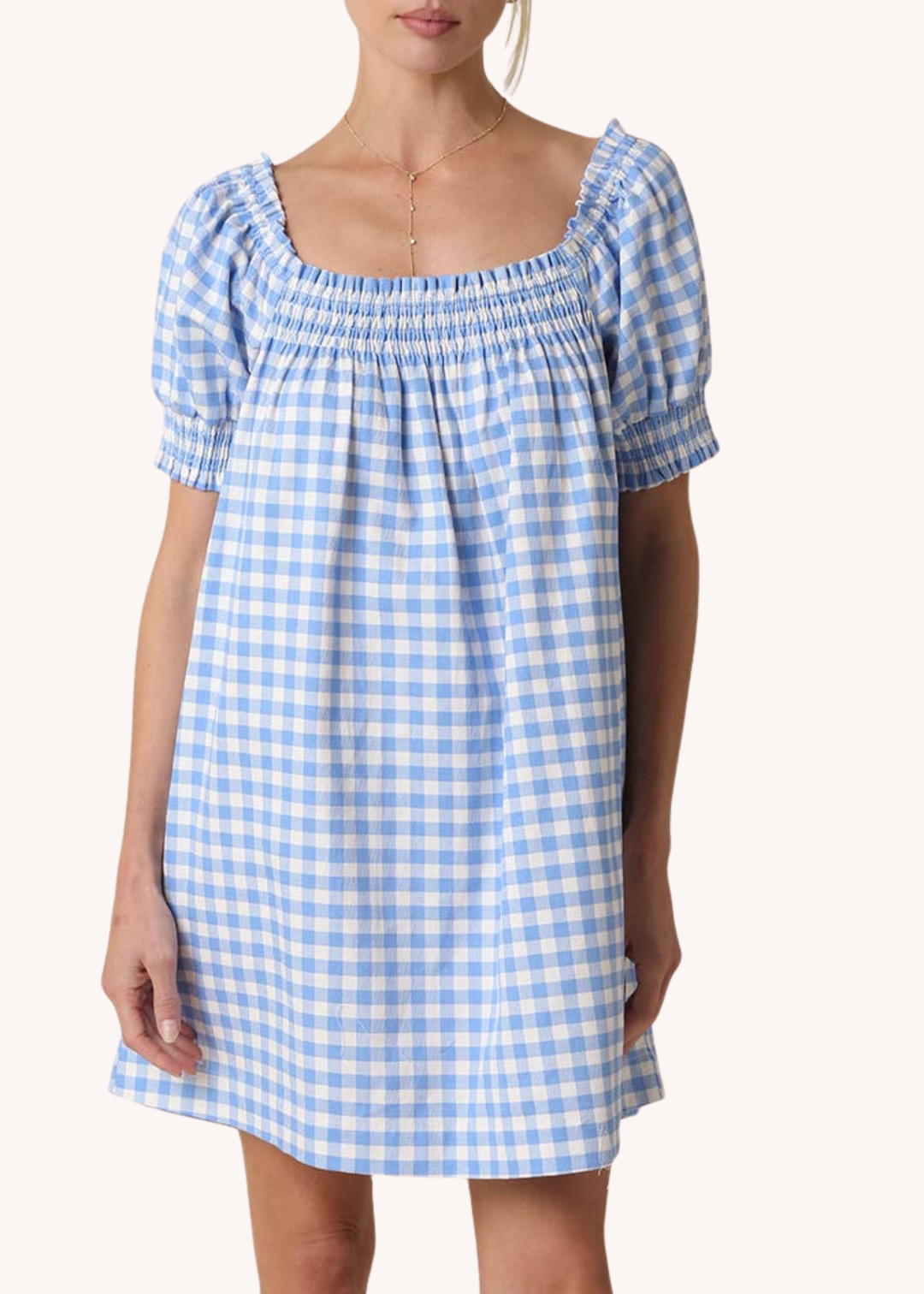light blue cotton dress Lorelai Cotton Smocked Dress in Light Blue Gingham M