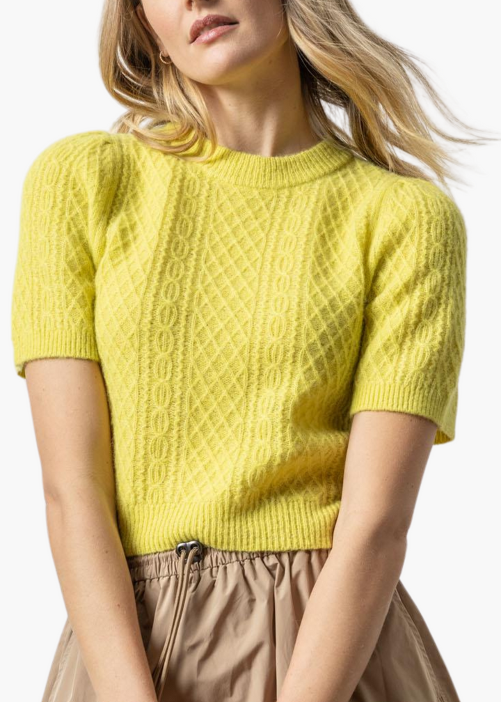 Cropped Cable Sweater in Lemongrass