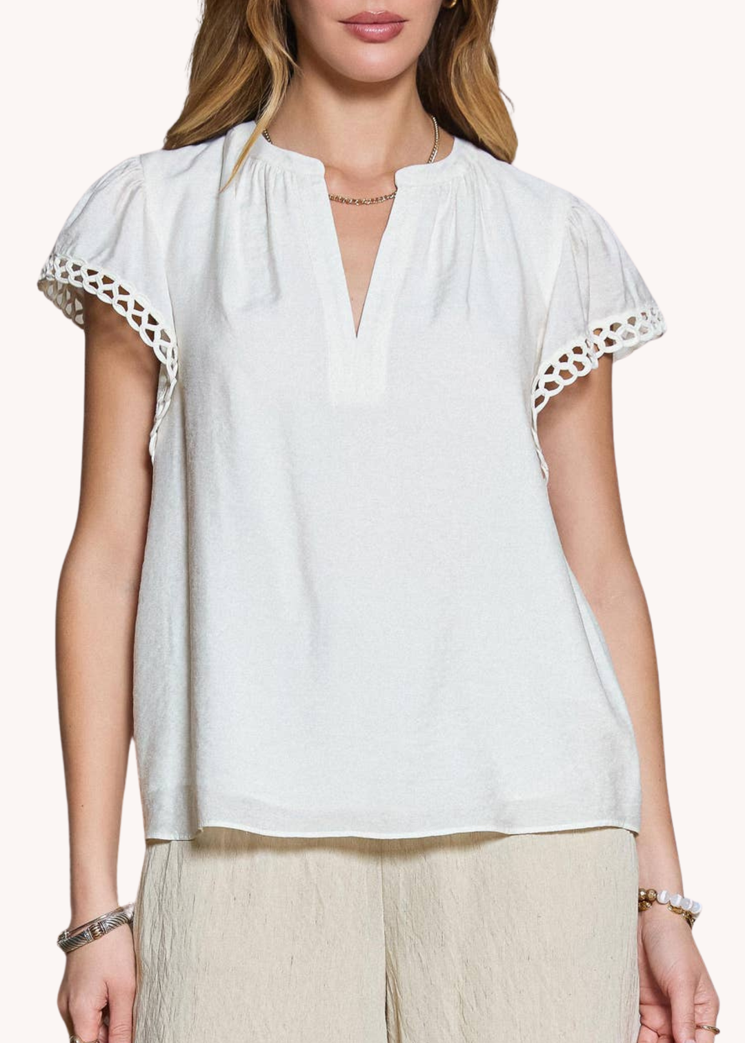 Crochet Detail Short Sleeve Blouse