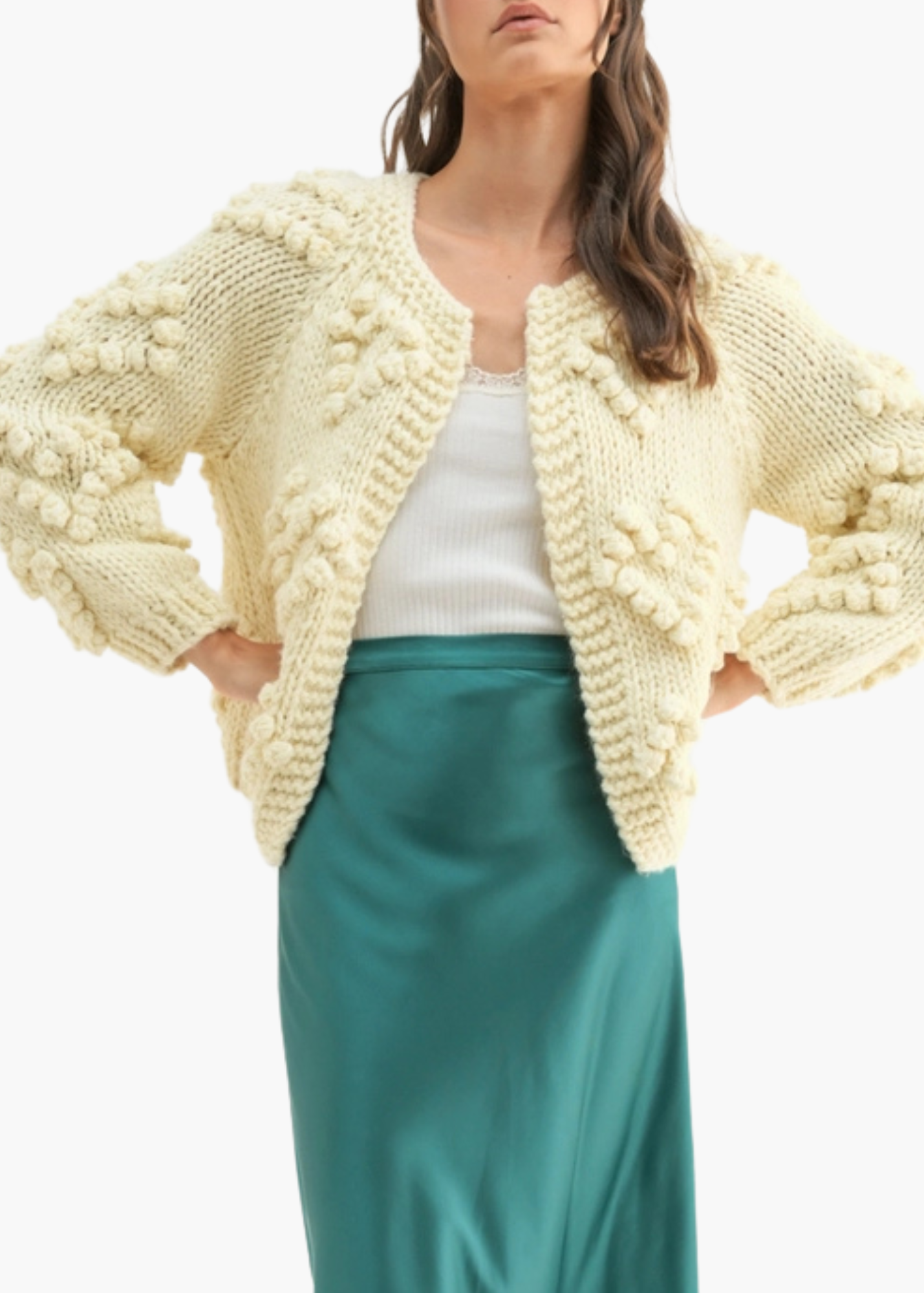 Hand-Knit Cardigan in Cream Hearts