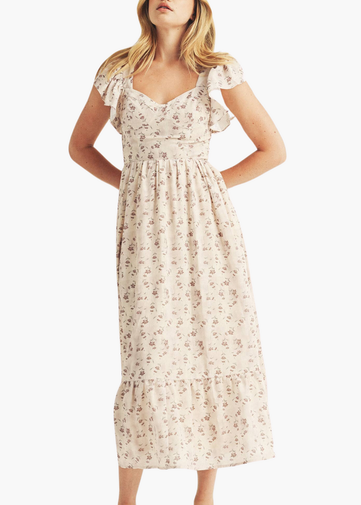 Marion Ruffled Dress in Cream