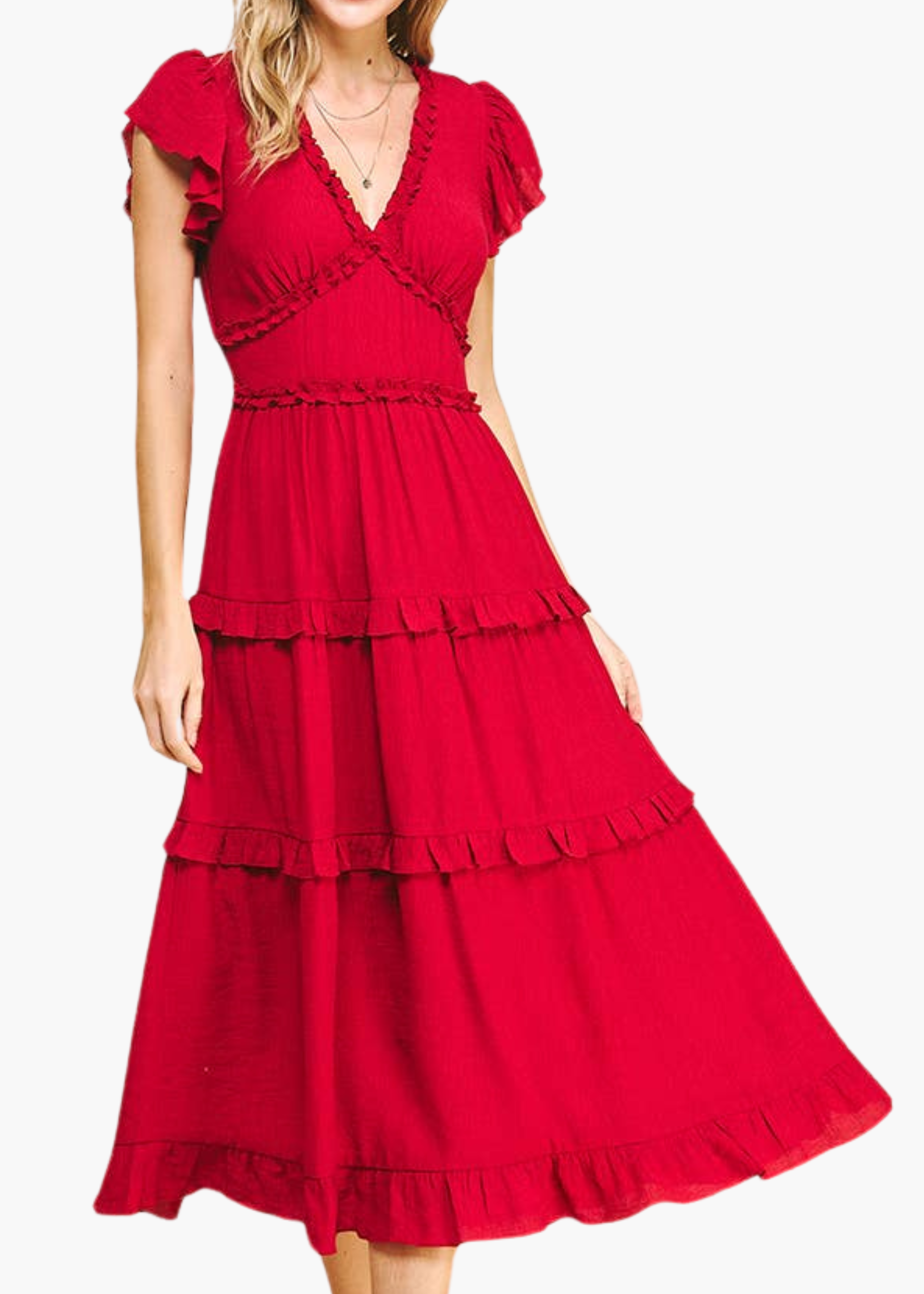 Laurel Ruffled Midi Dress in Cranberry