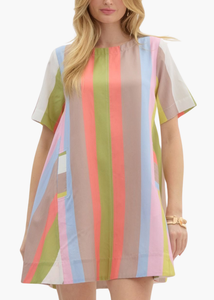 Carly Mini Dress in Lime Stripe