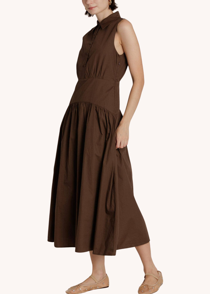 Annie Cotton Poplin Midi in Brown